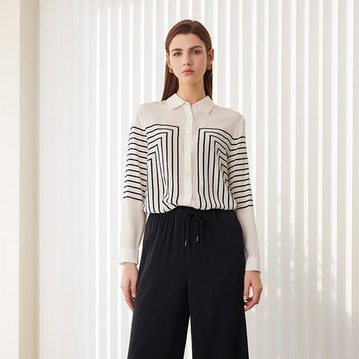 【桑蚕丝条纹衬衫】24年春夏新品女士100%桑蚕丝超薄真丝上衣 商品图0
