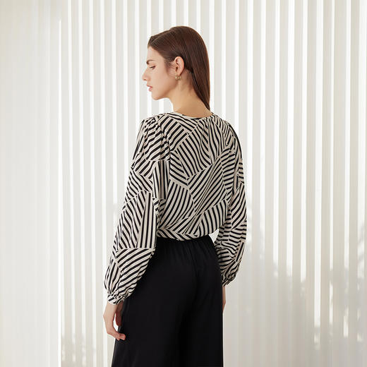 【真丝条纹拼接上衣】24年春夏新品女士100%桑蚕丝薄款上衣 商品图3