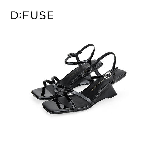D:FUSE迪芙斯2024夏季新款简约条带坡跟方头OL风凉鞋DF42115167 商品图2
