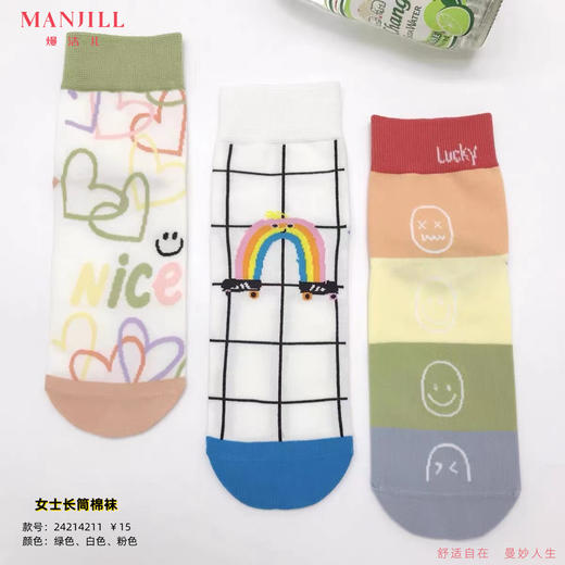【拍3双29元】熳洁儿 夏季女士袜涂鸦卡通彩色针织中筒袜轻薄24214211 商品图0