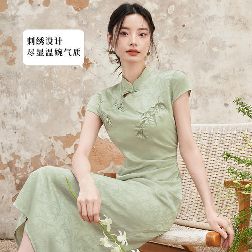 西遇新中式复古改良旗袍气质刺绣连衣裙女2024夏季新款清冷感裙子D1040752 商品图2