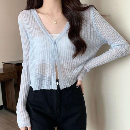 【法式纯欲薄款针织开衫】纯色长袖防晒针织开衫，面料舒适透气不闷热，夏季2025新款薄款披肩外搭设计感小众上衣空调上衣QQ 商品图8