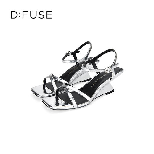 D:FUSE迪芙斯2024夏季新款简约条带坡跟方头OL风凉鞋DF42115167 商品图5