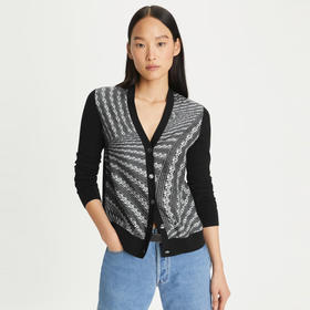 【1F】Tory Burch 汤丽柏琦  撞色针织开衫TB 154441 黑色 968 XS 推荐 80-90 斤