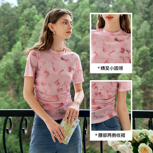 OLrain欧芮儿法式短袖T恤女夏季2024新款设计感网纱气质正肩上衣 商品图3