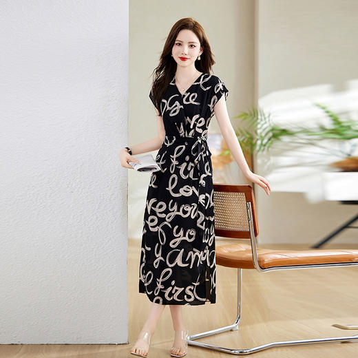 HR WZ52769V领印花舒适清凉连衣裙气质时尚洋气减龄高腰裙 商品图3