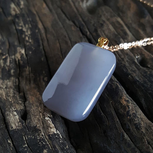 【天然正品】AU750黄金镶天然烟紫平安无事牌和田玉（吉祥、如意）吊坠项链230424TJ04 商品图3