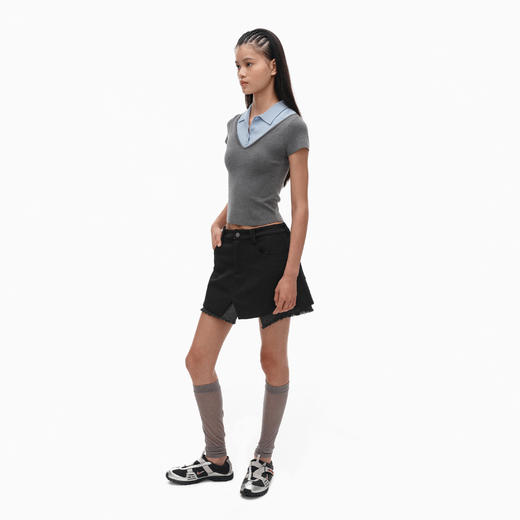 NUTH假两件polo领T恤修身显瘦针织短袖t恤女 商品图1