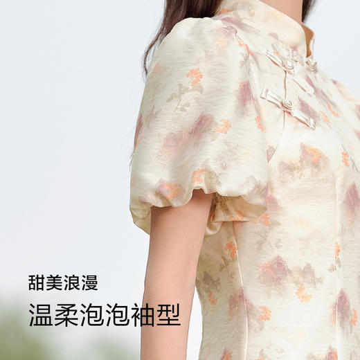 森马连衣裙女水墨画印花泡泡袖盘扣夏季新款新中式改良旗袍裙 商品图2
