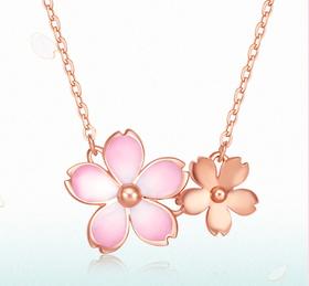 周六福18K金项链女樱花醉项链生日礼物KIHH066833 约40+5cm 520情人节礼物