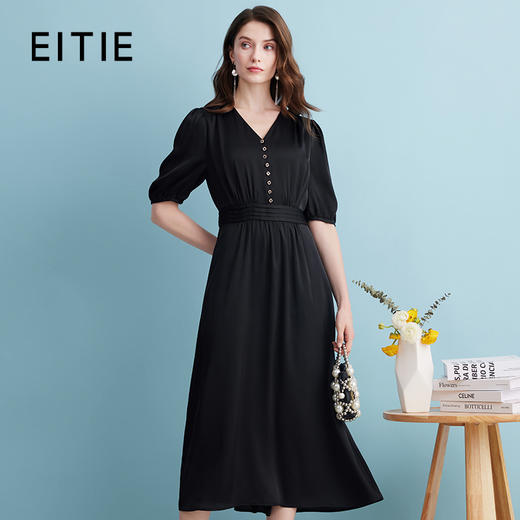 EITIE爱特爱夏季新款通勤纯色气质V领收腰连衣裙7407167 商品图0