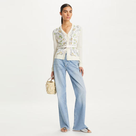 【1F】Tory Burch 汤丽柏琦 撞色针织开衫TB 154441 象牙色/兔子田野图案 商品图1