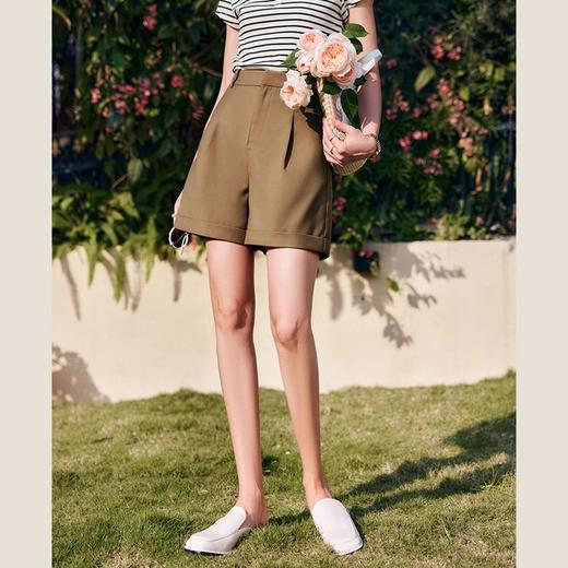 欧芮儿卡其色休闲裤女夏季2022新款高腰时尚直筒翻边阔腿西装短裤 商品图4
