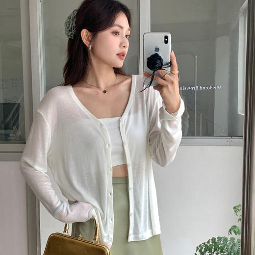 【一件顶4件！夏季醋酸打底衫】简约开衫上衣小个子，面料丝滑透气亲肤，修身纽扣长袖外套薄款防晒披肩罩衫QQ 商品图2