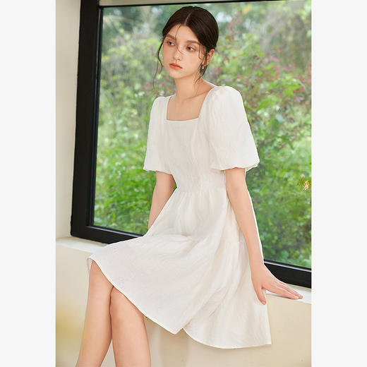 法式浪漫肌理感提花花苞袖连衣裙女夏季甜美白月光公主裙V1541122 商品图3