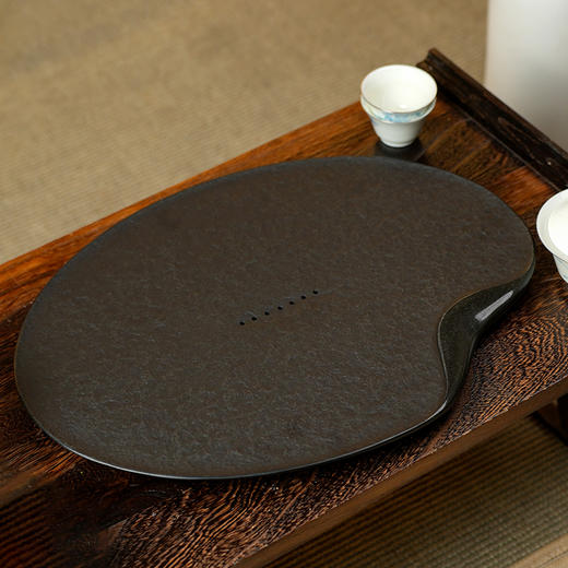 陆羽荷叶茶盘乌金石茶盘家用简约石头现代石材茶台功夫茶具托 商品图4