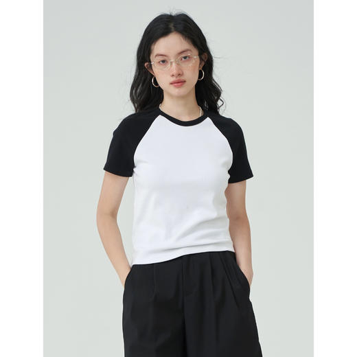 SUTUS/《巴斯拼色T恤》丨夏季新款 洋气设计感撞色T恤 圆领百搭上衣 商品图2