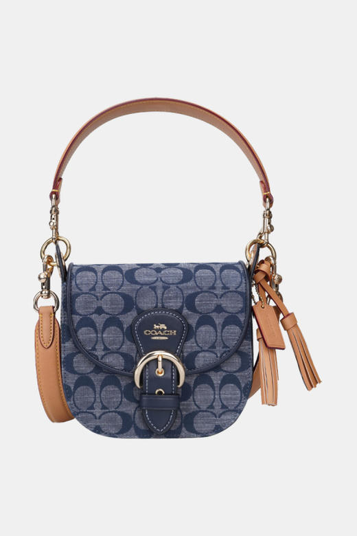 COACH 奥莱款迷你女士牛仔布配皮单肩斜挎手提包 商品图10