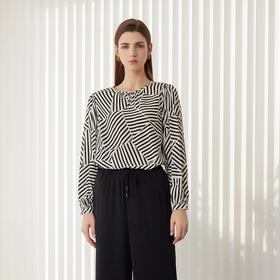 【真丝条纹拼接上衣】24年春夏新品女士100%桑蚕丝薄款上衣