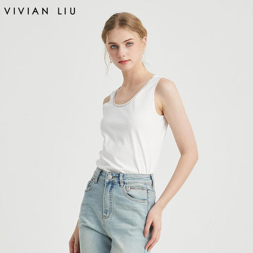 VIVIAN LIU薇薇安刘R2427301春女装新款圆领口镶钻点缀内搭背心 商品图0