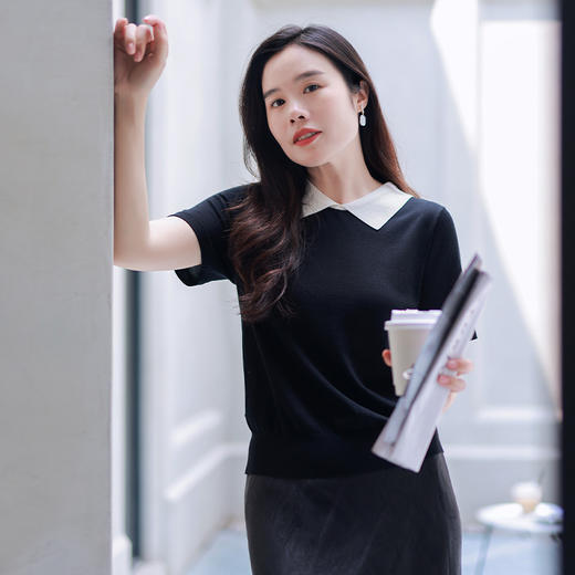 【现货】100%桑蚕丝显瘦百搭清爽舒适 翻领短袖上衣 商品图0