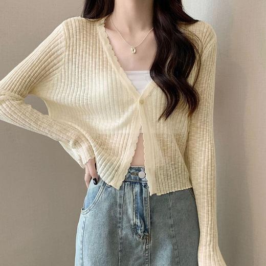 【法式纯欲薄款针织开衫】纯色长袖防晒针织开衫，面料舒适透气不闷热，夏季2025新款薄款披肩外搭设计感小众上衣空调上衣QQ 商品图1