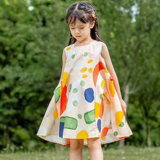 【49.9元起】儿童纯棉连衣裙莫奈花园郁金香女童夏季裙子涂鸦裙 商品图2