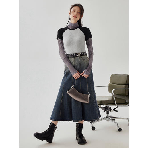 SUTUS/《巴斯拼色T恤》丨夏季新款 洋气设计感撞色T恤 圆领百搭上衣 商品图1