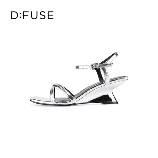 D:FUSE迪芙斯2024夏季新款简约条带坡跟方头OL风凉鞋DF42115167 商品图4