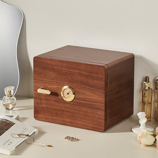 初心 带锁湿度计胡桃木纹首饰盒 可监测湿度多层大容量饰品收纳盒 商品图4