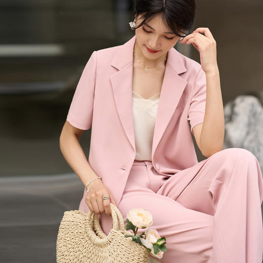 剩S/M/L/XL/XXL 米思阳2025夏季新款通勤职业短袖西装高级感减龄一粒扣上衣女210 商品图1