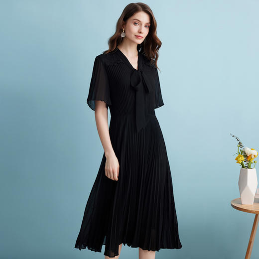 EITIE爱特爱夏季新款薄纱透视百褶飘带连衣裙7407140 商品图3