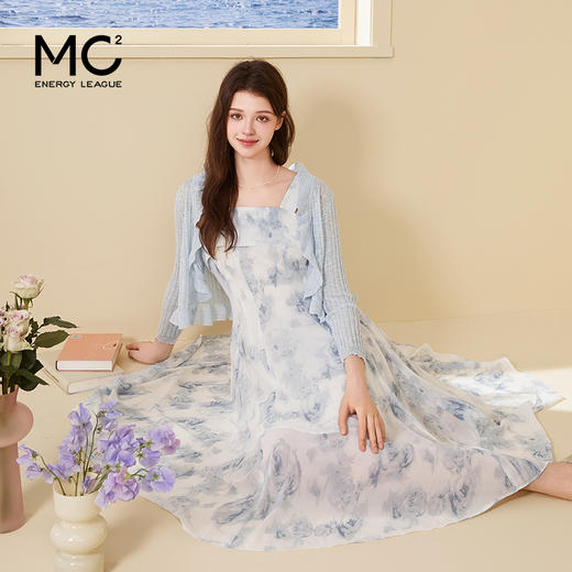mc2法式吊带雪纺碎花裙+针织薄外披两件套女夏季新款时尚小个子 商品图0