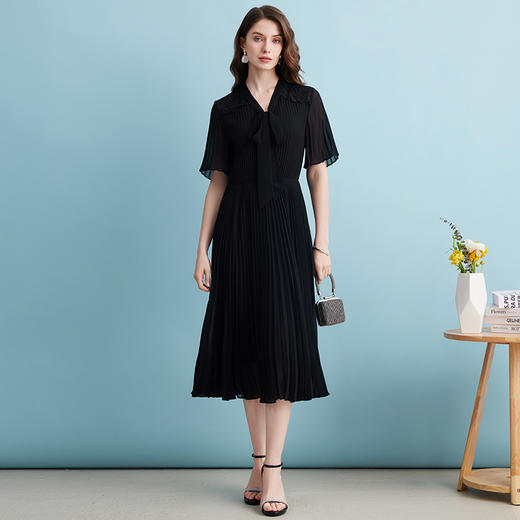 EITIE爱特爱夏季新款薄纱透视百褶飘带连衣裙7407140 商品图1