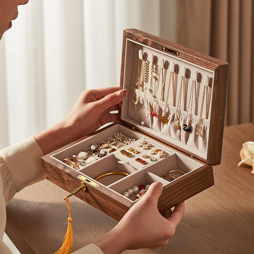 初心 带锁实木首饰盒 单层大容量锁扣饰品收纳盒 商品图1