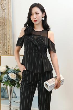 LNNNS 半透明露肩条纹上衣 6374