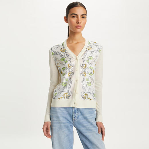 【1F】Tory Burch 汤丽柏琦 撞色针织开衫TB 154441 象牙色/兔子田野图案 商品图3