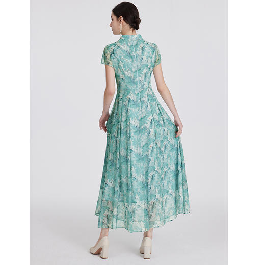 司歌印花飘逸雪纺连衣裙显瘦v领短袖复古A891047X 商品图3