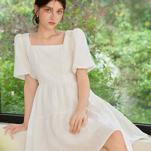 法式浪漫肌理感提花花苞袖连衣裙女夏季甜美白月光公主裙V1541122 商品图2