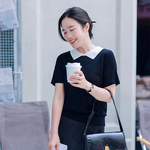 【现货】100%桑蚕丝显瘦百搭清爽舒适 翻领短袖上衣 商品图3