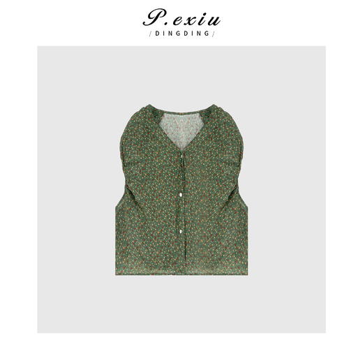 04-1潘依绣丁丁宠粉【空山新雨】100%人丝碎花文艺风无袖衬衫 W-62121 商品图1