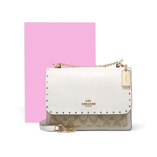 Coach 奥莱款小号女士PVC配皮单肩斜挎小方包 商品图7