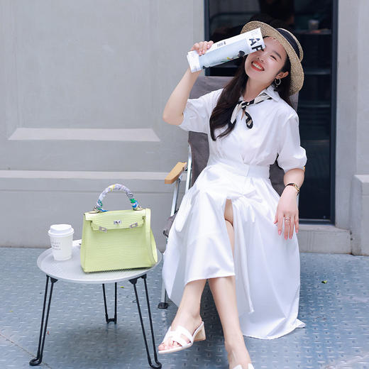 【现货】88%棉 12%莫代尔 法式复古短袖连衣裙 收腰长裙 商品图2