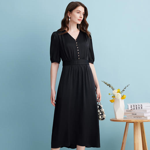 EITIE爱特爱夏季新款通勤纯色气质V领收腰连衣裙7407167 商品图2