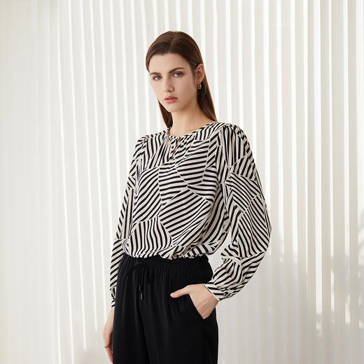 【真丝条纹拼接上衣】24年春夏新品女士100%桑蚕丝薄款上衣 商品图2