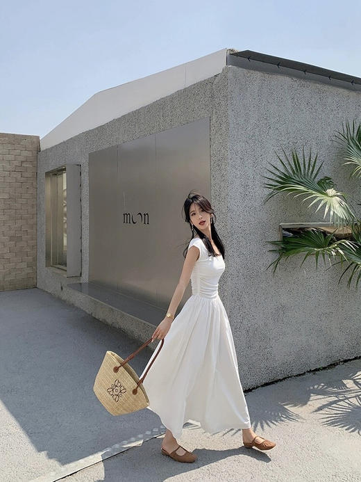 Im Presionismo简约气质休闲长裙套装/法式方领收腰茶歇裙 商品图3