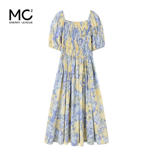 mc2法式油画一字领收腰晕染花色连衣裙女装2024夏季新款青春活力 商品图3