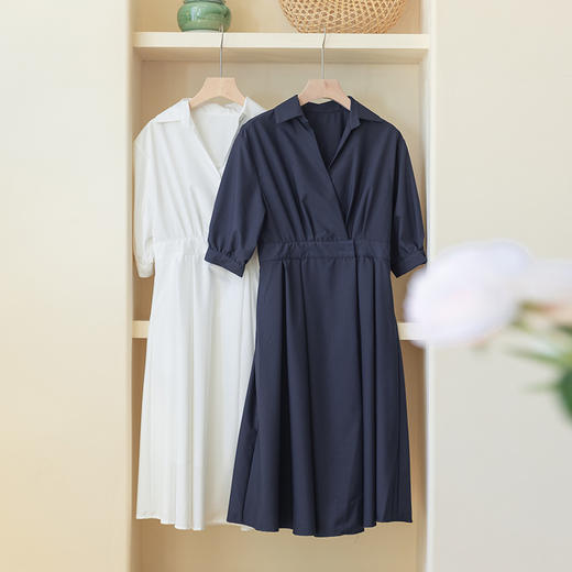 【现货】88%棉 12%莫代尔 法式复古短袖连衣裙 收腰长裙 商品图1