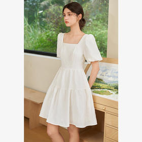 法式浪漫肌理感提花花苞袖连衣裙女夏季甜美白月光公主裙V1541122