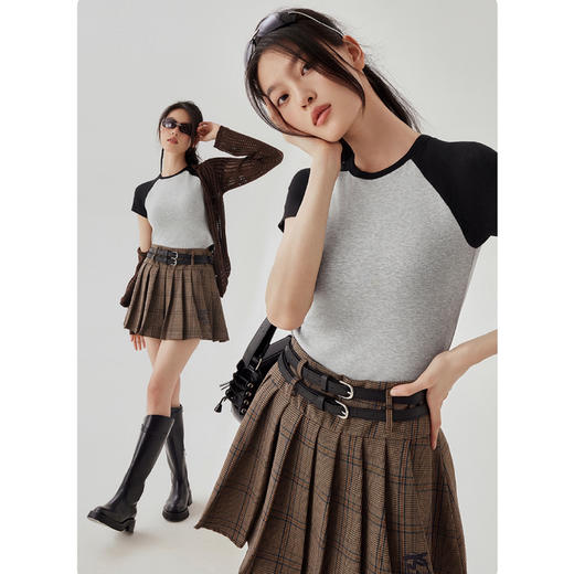 SUTUS/《巴斯拼色T恤》丨夏季新款 洋气设计感撞色T恤 圆领百搭上衣 商品图0